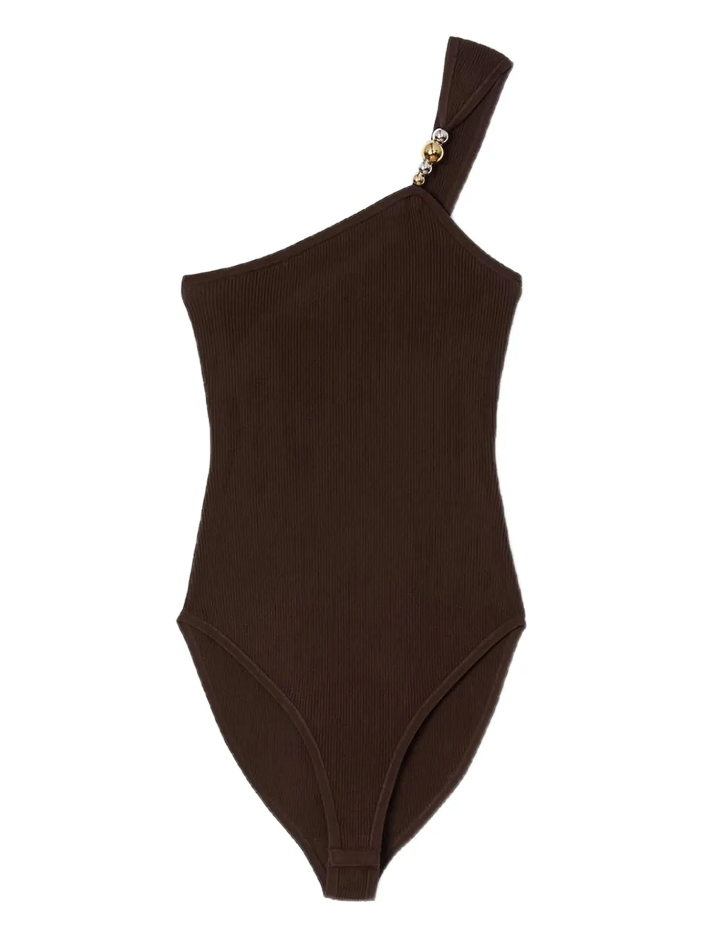 SANDRO bead-detail asymmetric bodysuit | Brown | Image 1