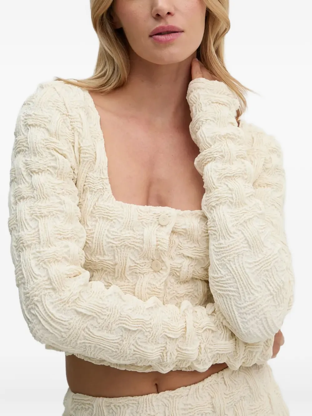 Nanushka Geweven top met knopen Beige