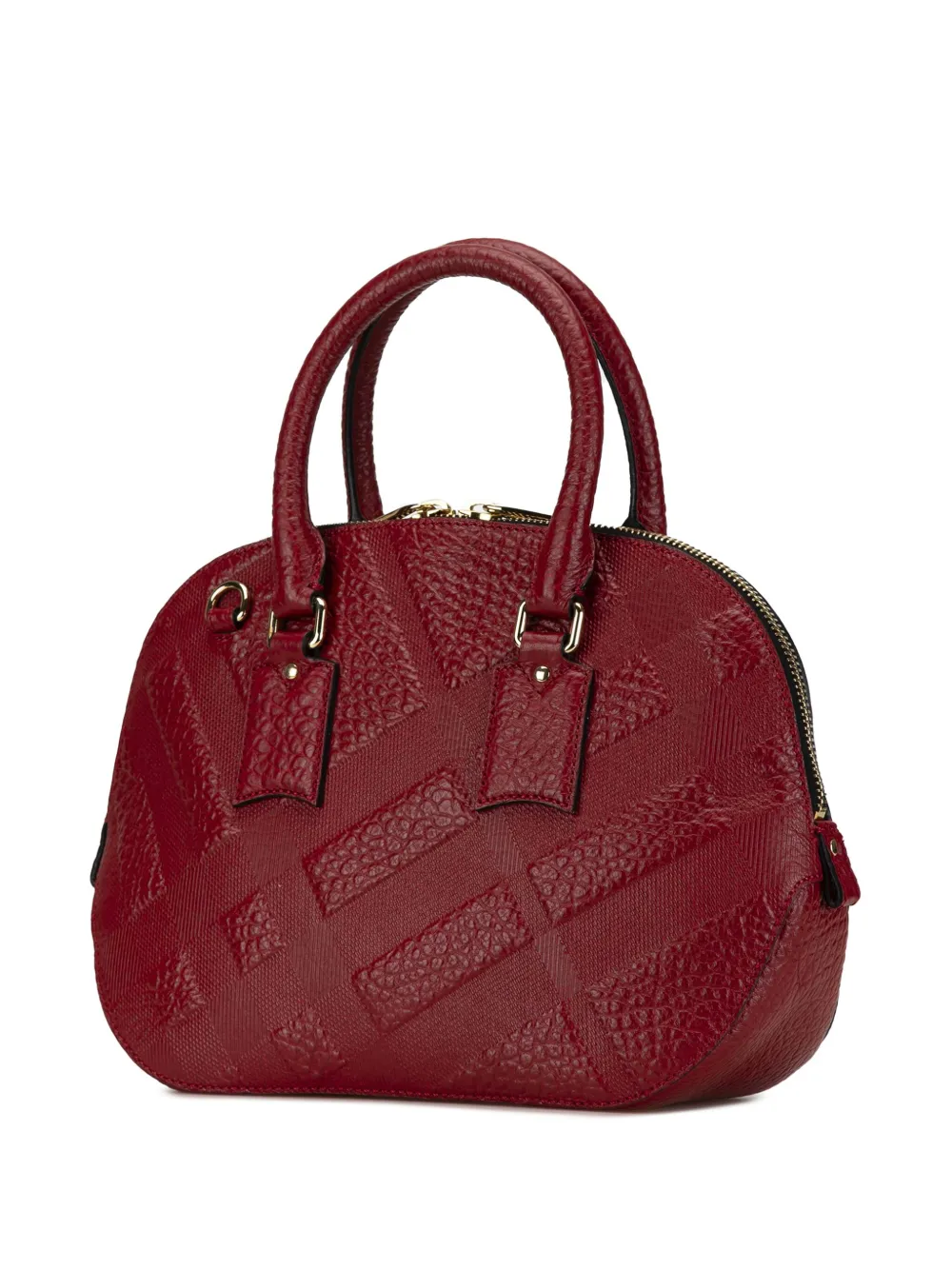 Burberry Pre-Owned 21st Century Heritage Grain Check Embossed Leather Orchard Bowling Bag satchel - Rood