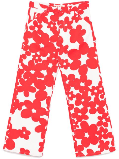 Marni floral-print gabardine trousers Men