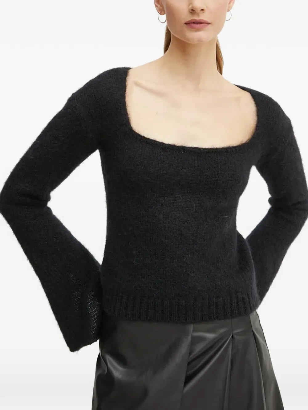 Pinko Square-neck Flared-sleeves Sweater In Black