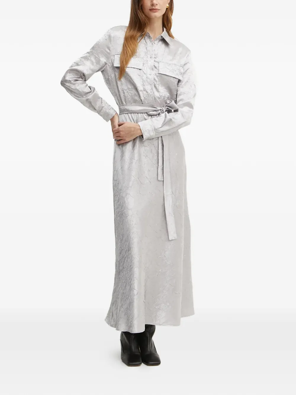 PINKO long-sleeve maxi shirt dress - Grey