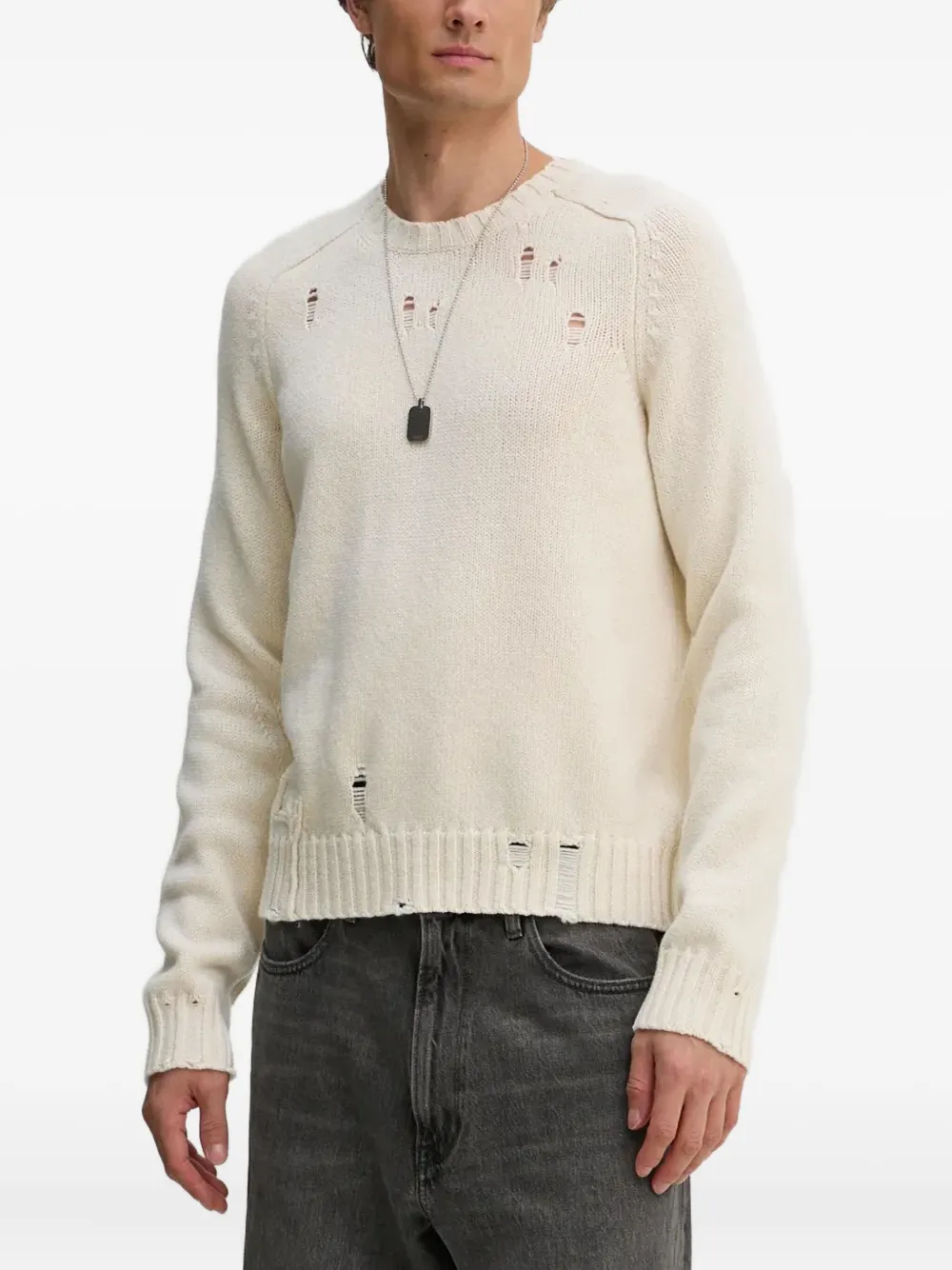 Zadig & Voltaire Jordan Merino Wool Destructed Sweater In Neutral