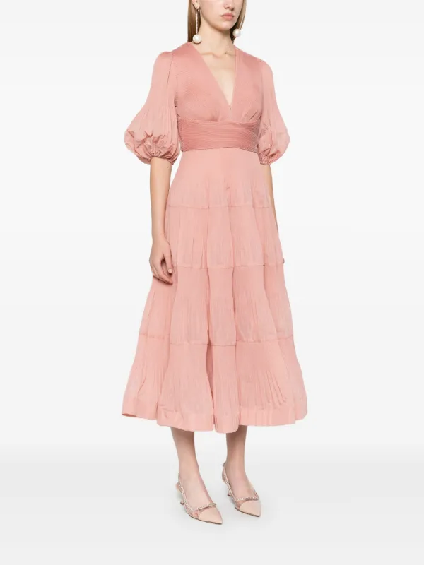 ZIMMERMANN Pleated Midi Dress Pink FARFETCH PH