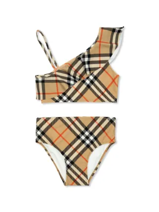 BURBERRY キッズ コントラスト チェック ストレッチナイロン ビキニ Burberry Kids Nova-check Bikini | Neutrals | FARFETCH