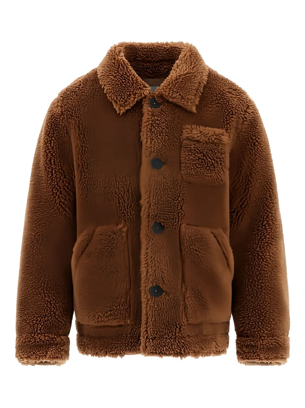 Herno Buttoned Pocket Teddy Jacket In Brown