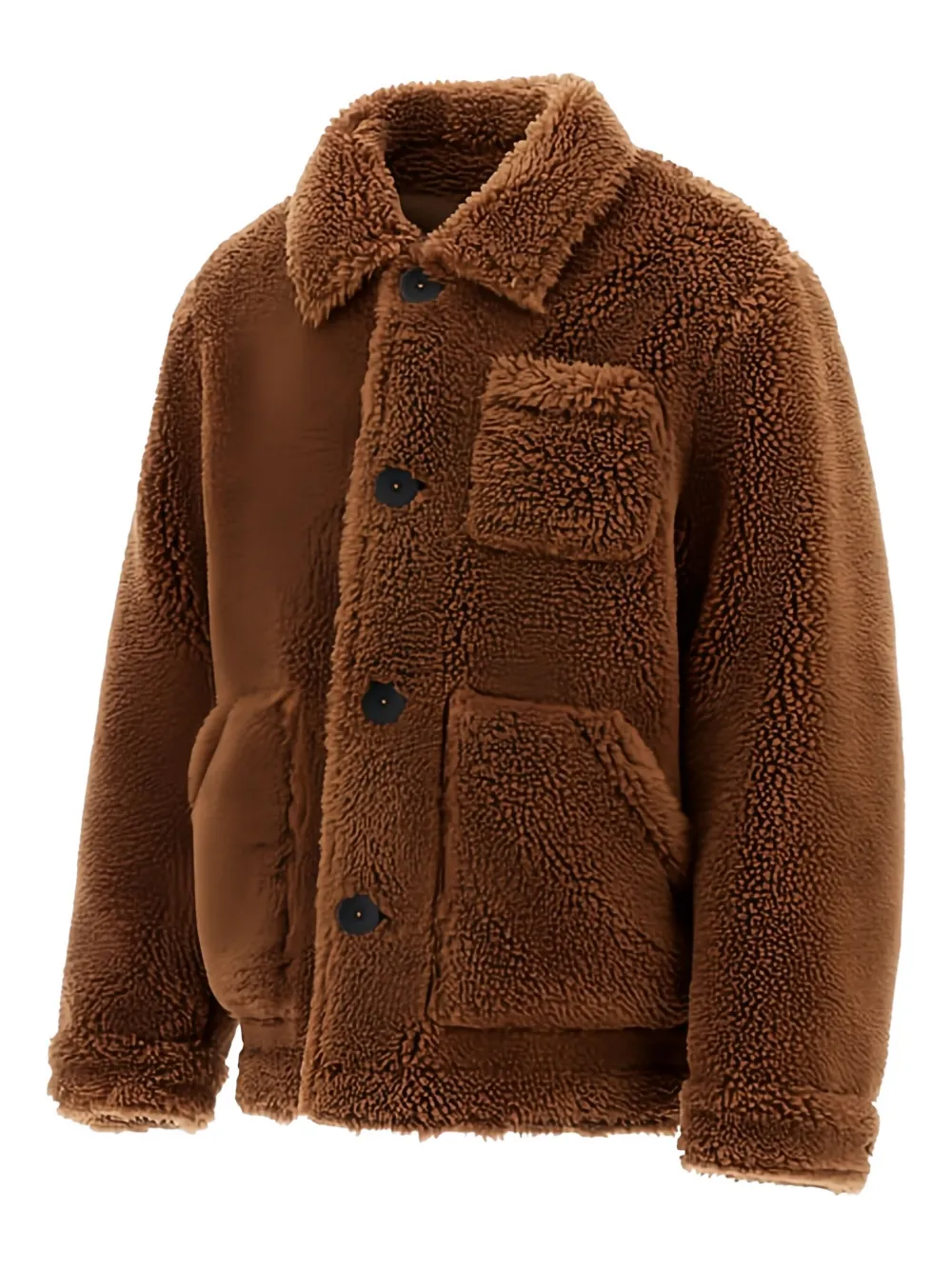 Herno Buttoned Pocket Teddy Jacket In Brown