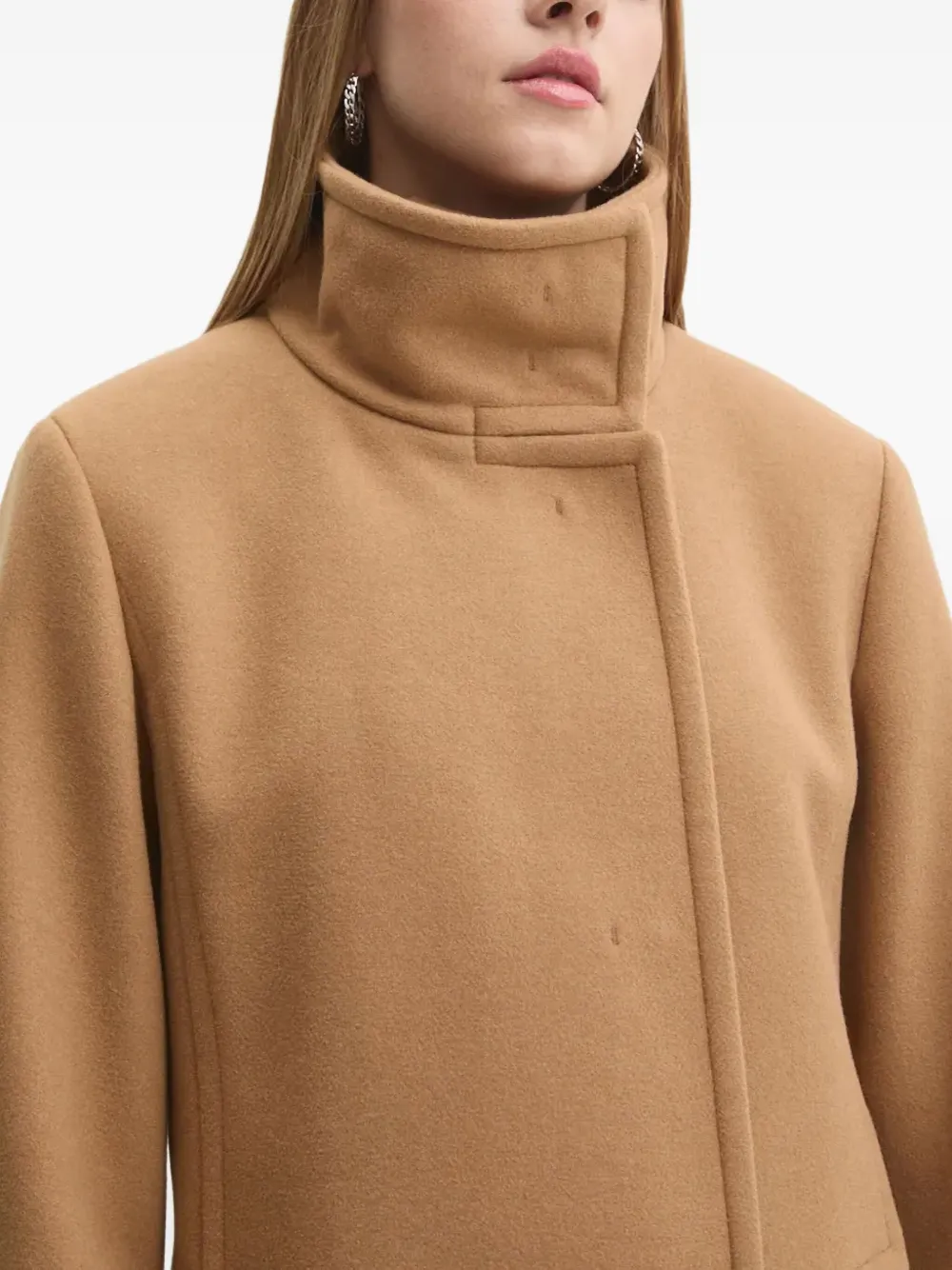 Hugo Boss High-neck Coat In Brown