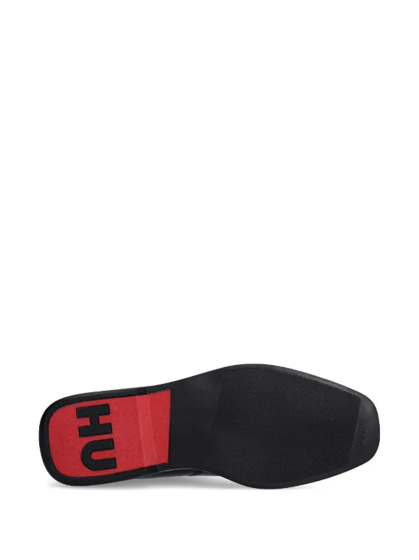 【関税込み】Hugo ブラック スタックロゴ ブーツ HUGO - Zipped half boots in leather with signature outsole