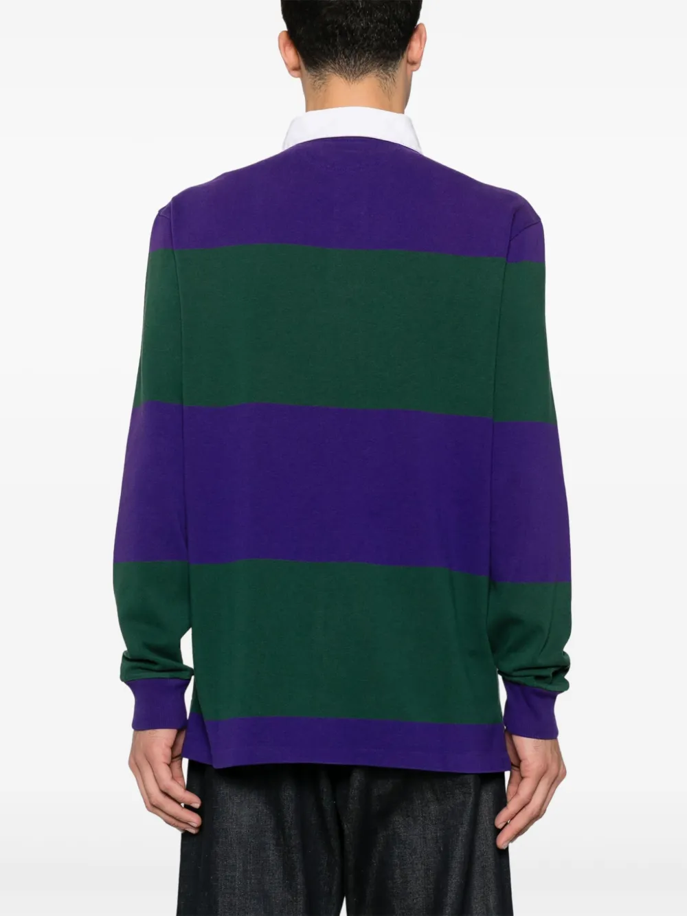 Polo Ralph Lauren Striped Long Sleeve Rugby Shirt With Buttoned Collar In Purple