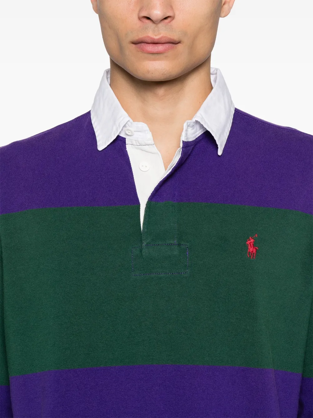 Polo Ralph Lauren Striped Long Sleeve Rugby Shirt With Buttoned Collar In Purple