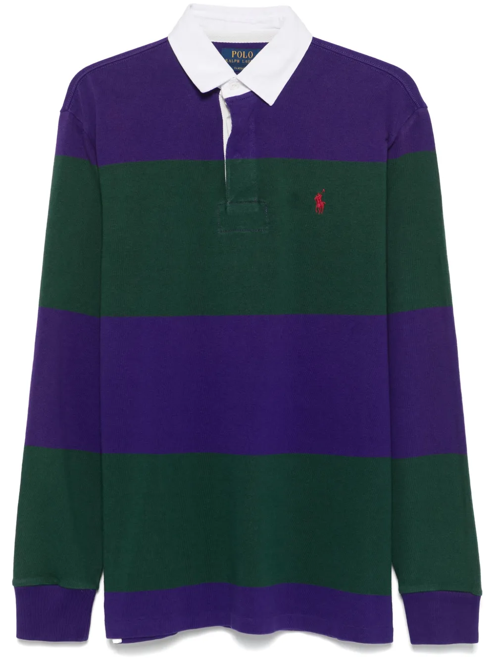 Polo Ralph Lauren Striped Long Sleeve Rugby Shirt With Buttoned Collar In Purple