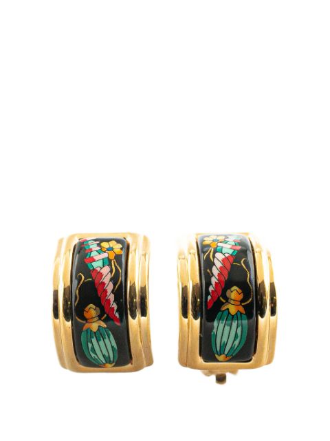 Hermes 20th Century Enamel Cloisonne Clip On costume earrings Women