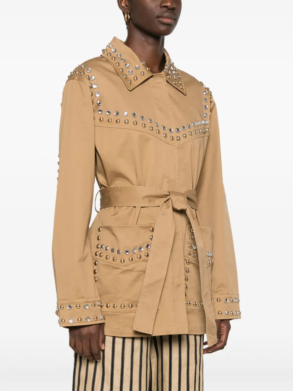 Shop P.a.r.o.s.h Stud-embellished Jacket In Brown