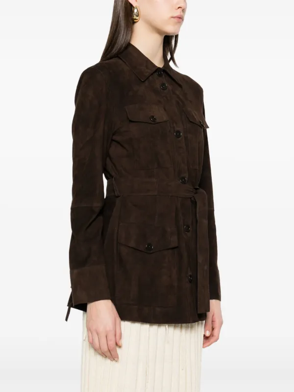 ジャケット PAROSH Women Jackets D420306 008 Brown BROWN Womens MOTO PU Vegan Leather Jacket with Belt - KOGMO