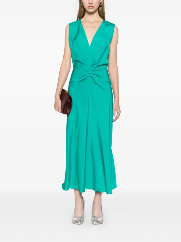Victoria Beckham Sleeveless Gathered Midi Dress | Green
