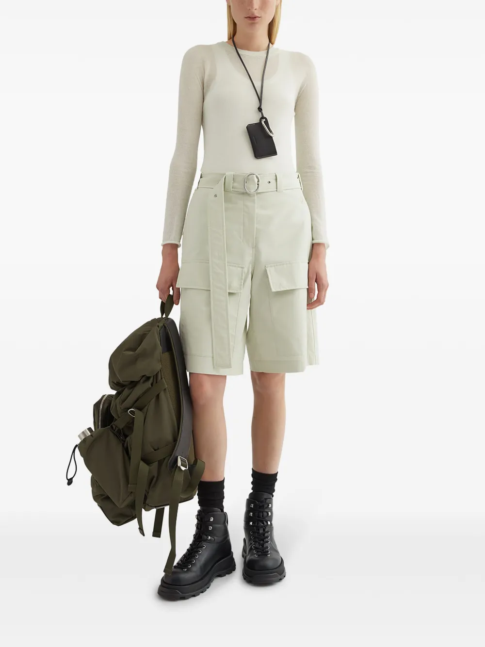 Jil Sander Shorts met ceintuur - Groen