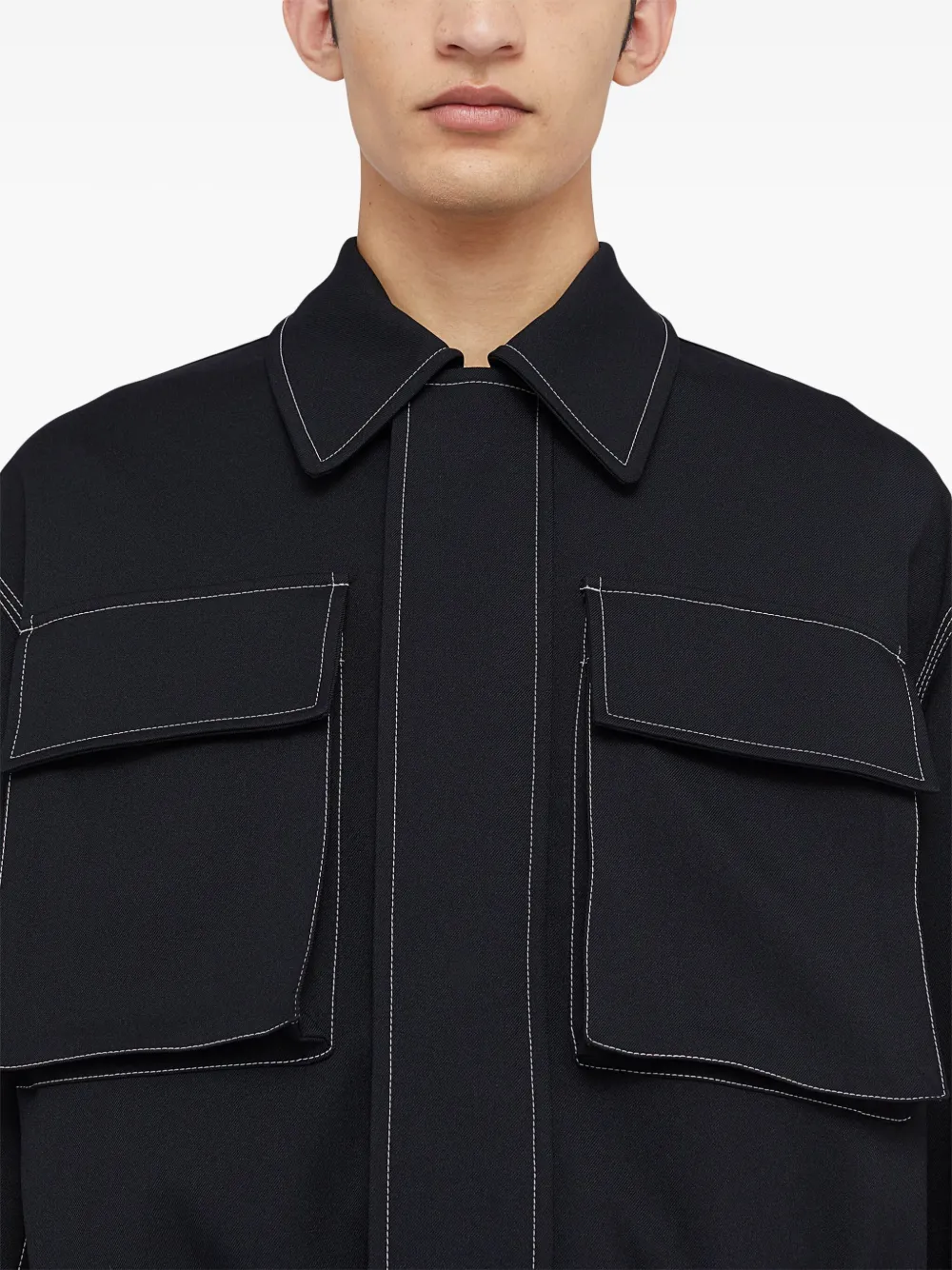 Jil Sander Shirtjack met verborgen sluiting Blauw