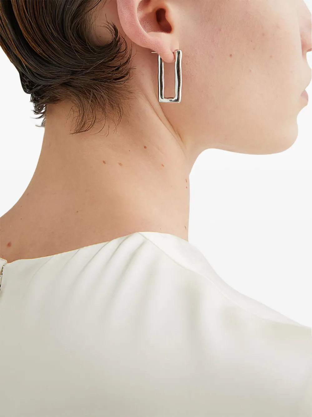 Jil Sander スクエア フープピアス In シルバートーン