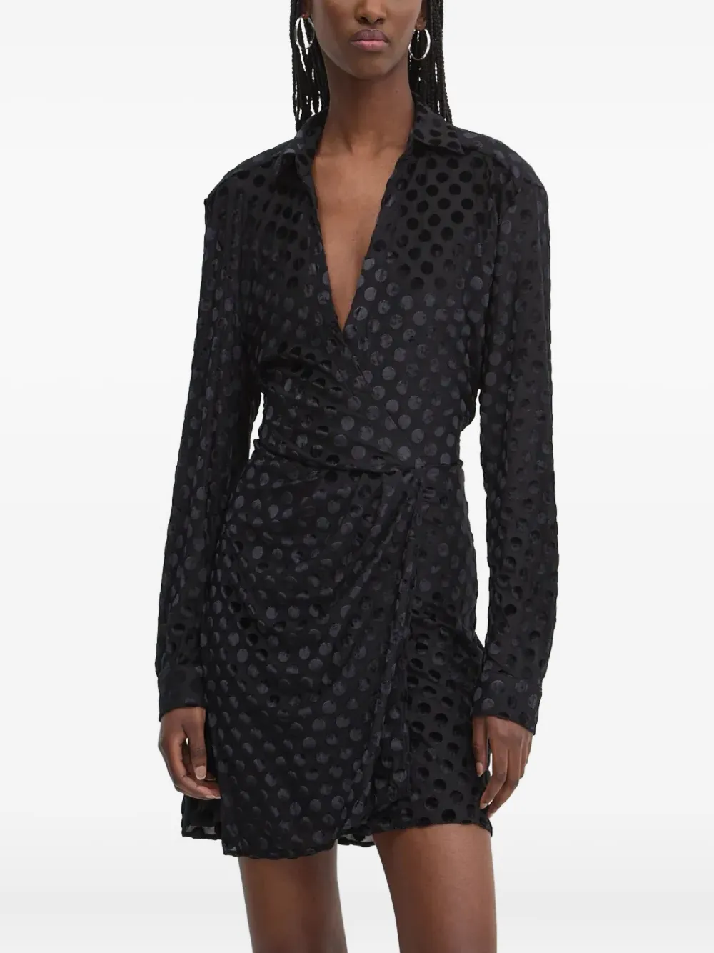 Hugo Boss Polka Dot Wrap-effetc Mini Dress In Black