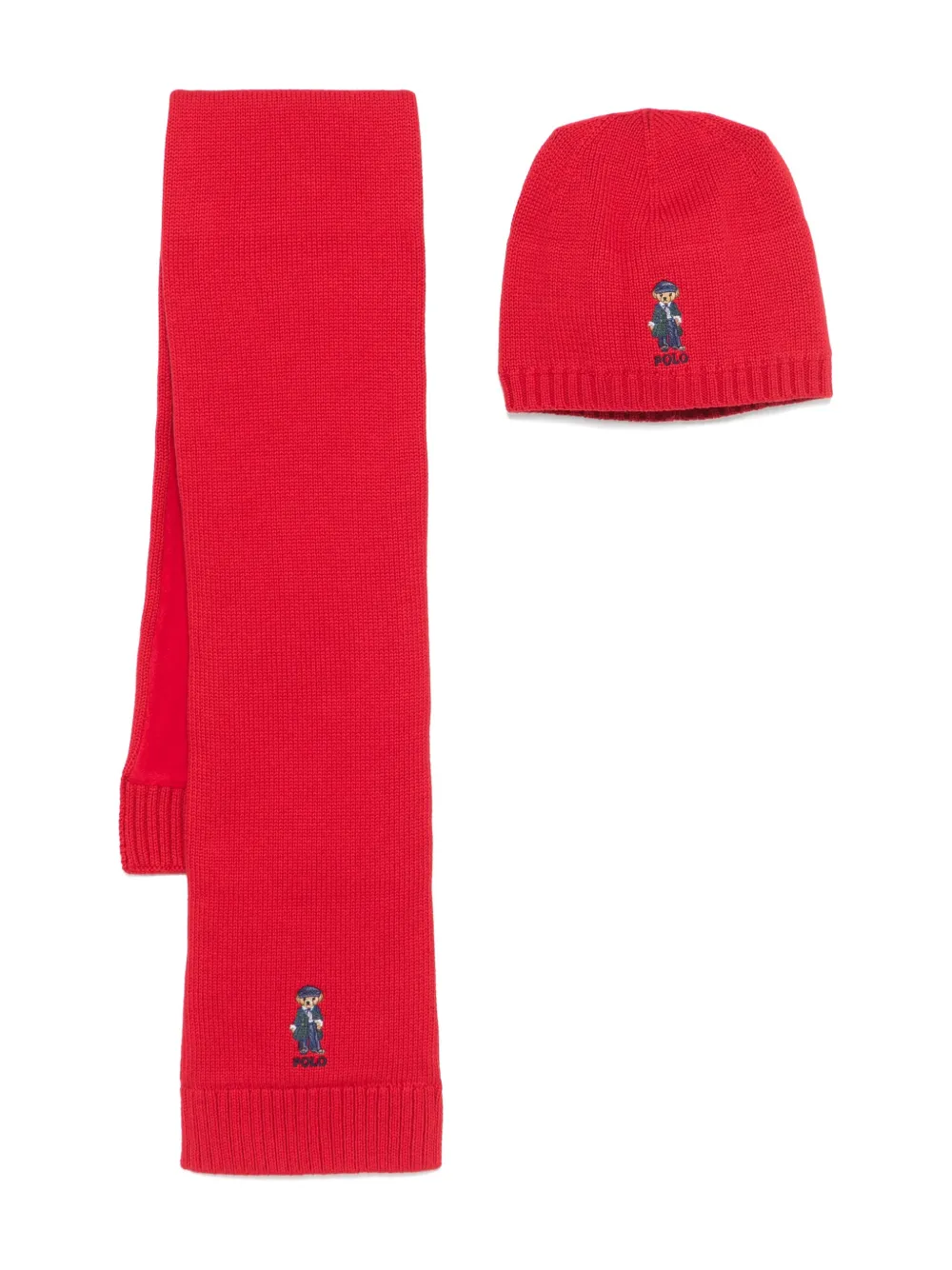 POLO RALPH LAUREN KIDS Polo-Bear-motif beanie hat set (set of two) - Red