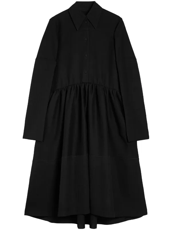 jil sander midi dress Silk Blend Shirt Dress for Female - Black - Size 38 - Made in Italy