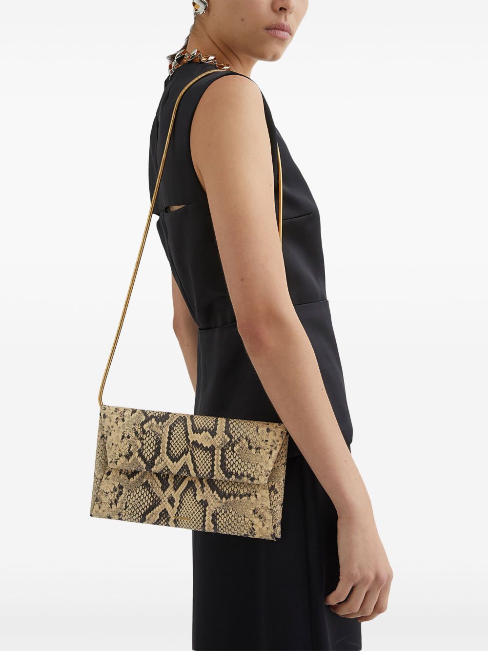 Jil Sander Kleine tas met slangenhuidprint en omslag - Beige