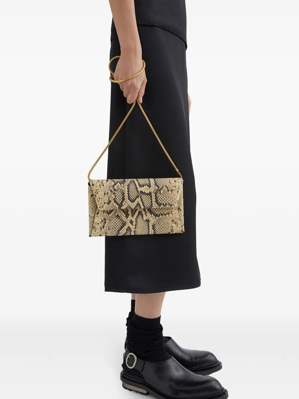 Jil Sander Kleine tas met slangenhuidprint en omslag Beige