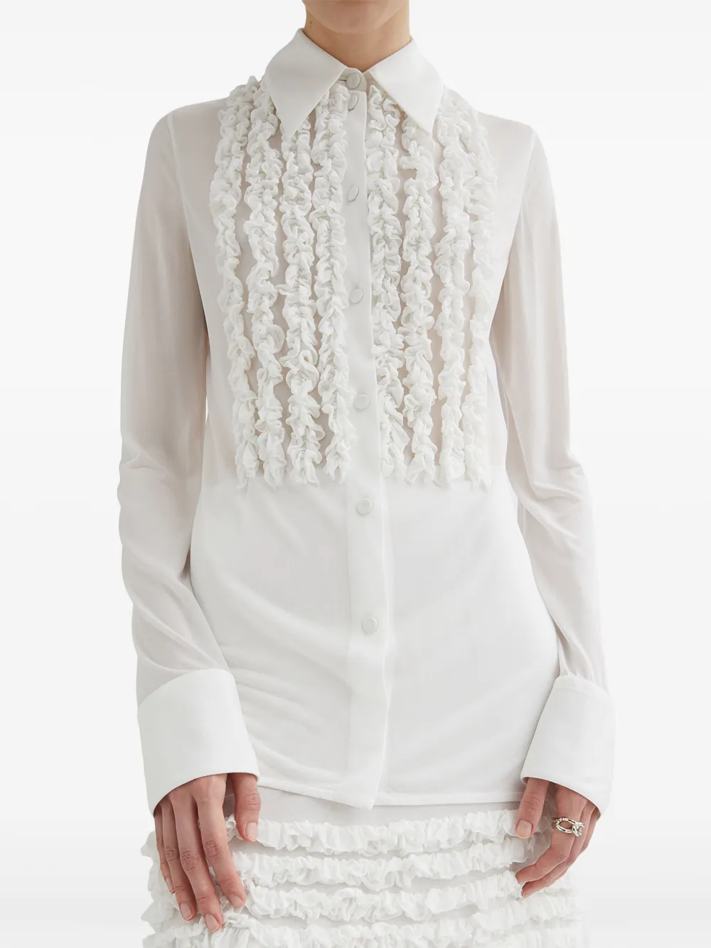 Jil Sander Blouse met ruches en lange mouwen Wit