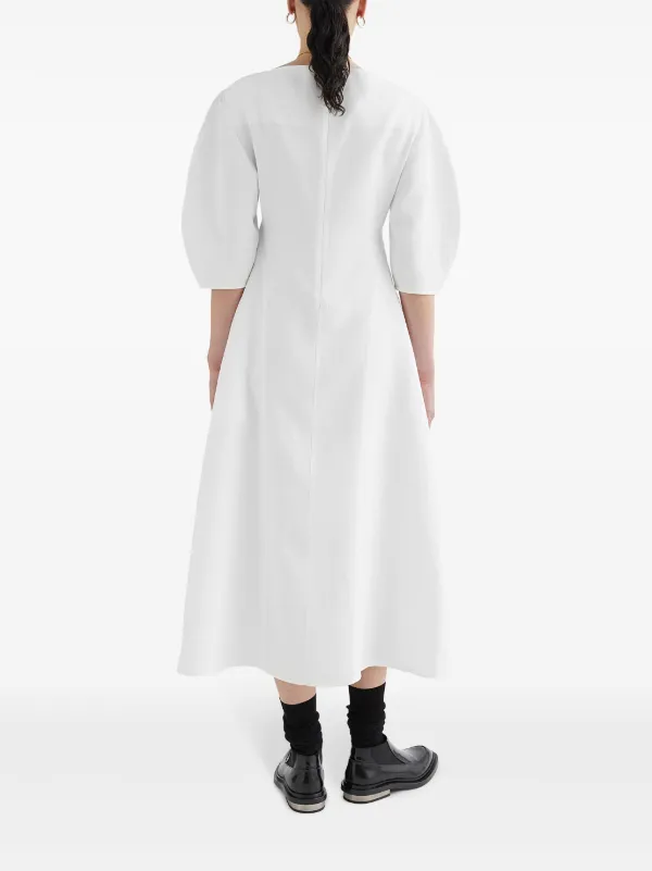 knee length dresses for ladies Chablis Gathered Bust Puff Sleeve Midi Dress White main image 1