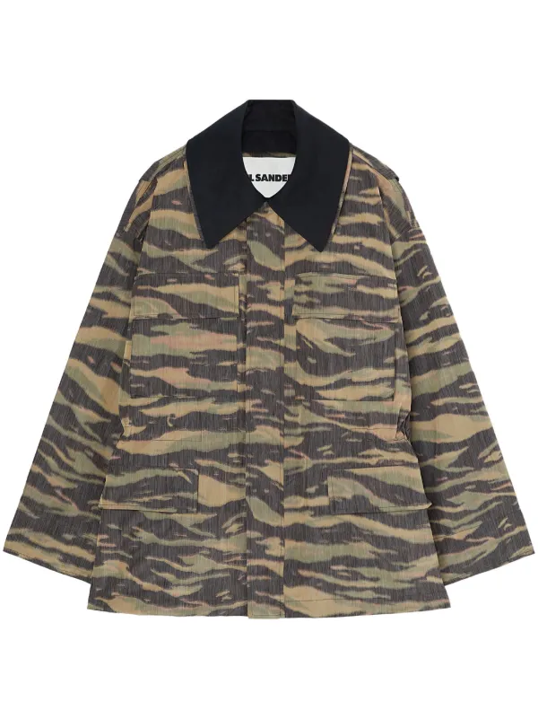 【オーダー限定XLシルク混】ハンティングワールド MA-1 ダブルジップ カーキ Jil Sander プリント ジャケット | グリーン | FARFETCH JP