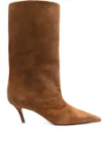 Amina Muaddi 60mm Fiona suede pointed-toe knee-high boots - Brown