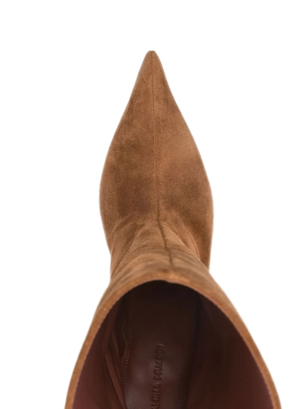 Amina Muaddi 60 mm Fiona suède knielaarzen met puntige neus Bruin