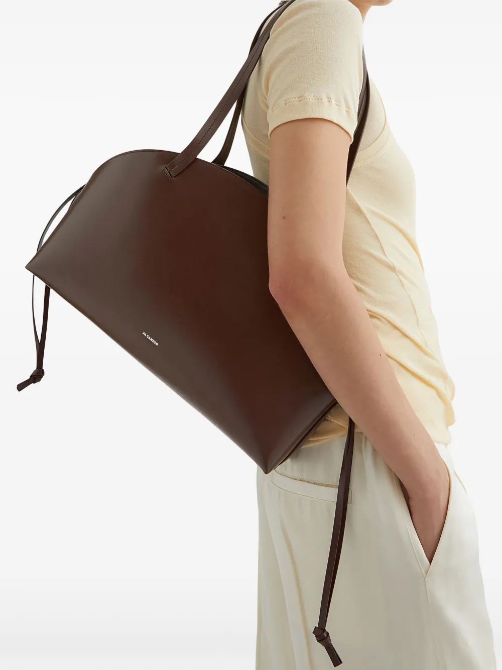 Jil Sander Gewelfde medium schoudertas Bruin