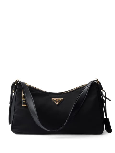 Prada large leather-trim shoulder bag