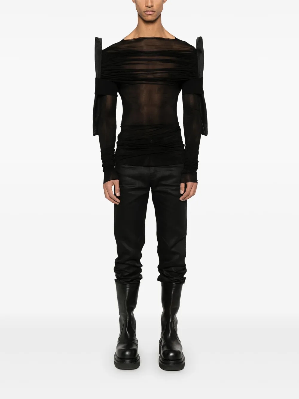 Rick Owens draped-detailing T-shirt - 0909 - BLACKBLACK