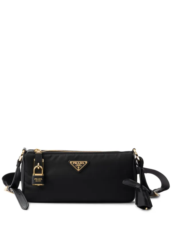 Prada Small Leather-trim Shoulder Bag in Black