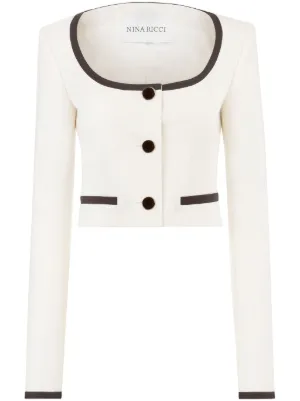 【Nina Ricci】 Croppedコットンブレンドツイードジャケット Nina Ricci Yellow Tweed Cropped Blazer Jacket - Runway Catalog