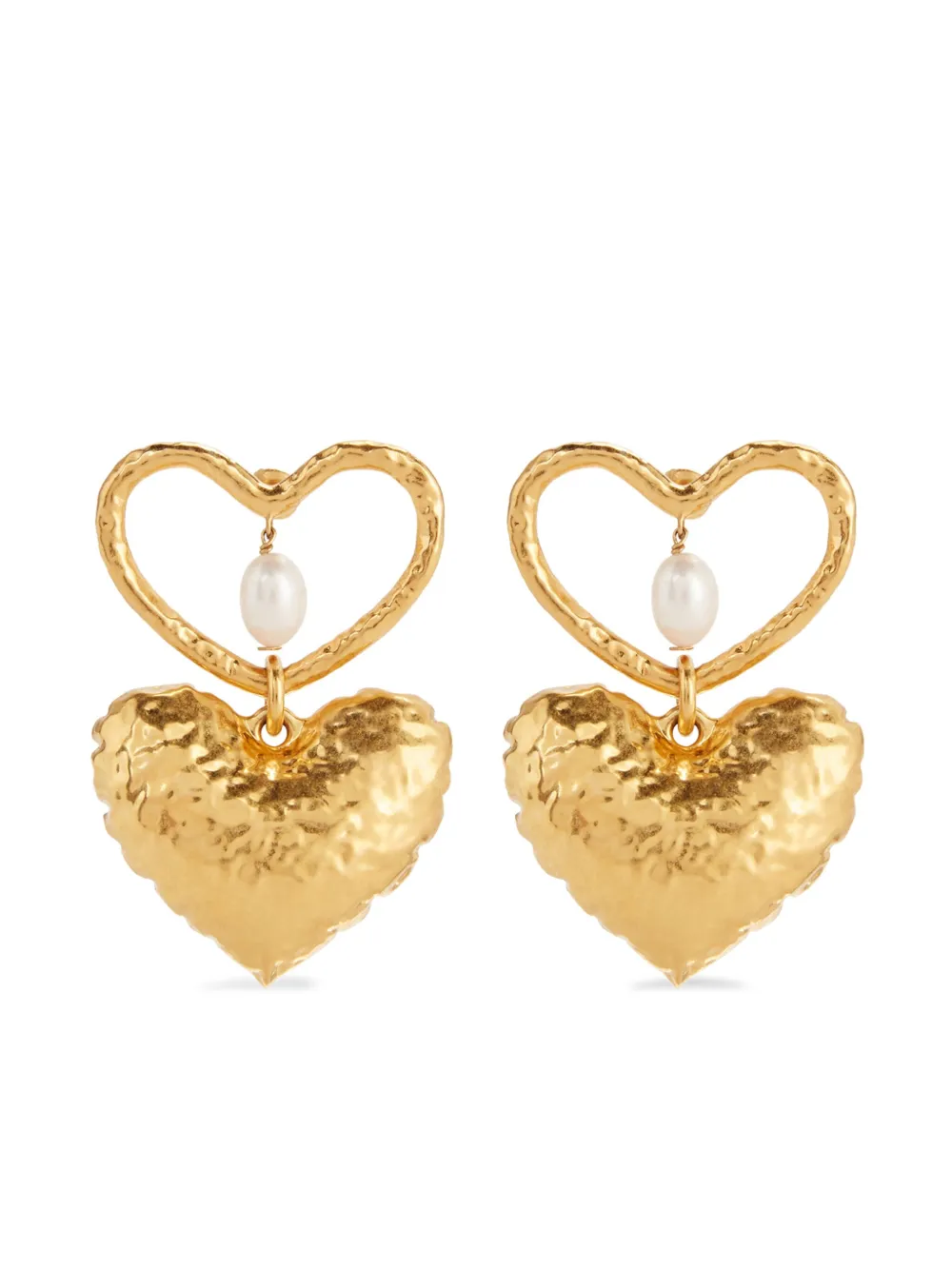 double heart brass earrings