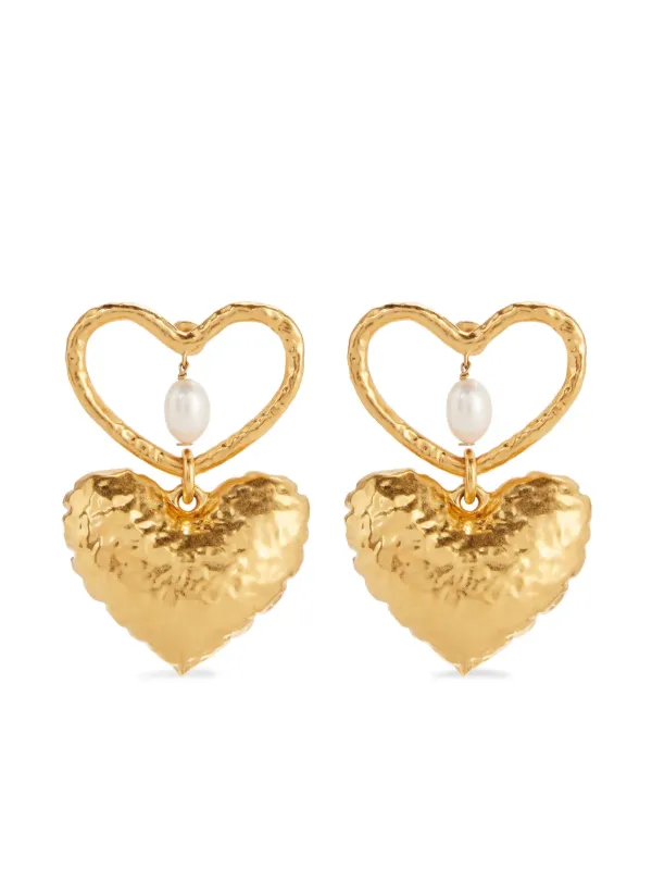 Nina Ricci Double Heart Brass Earrings in Gold