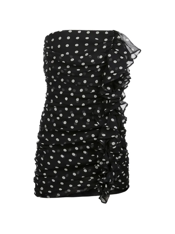 Nina Ricci Strapless Polka-dots Mini Dress in Black