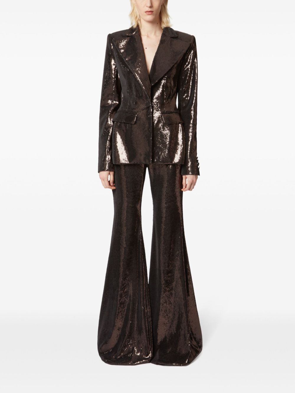 Nina Ricci sequin-embellished flared trousers - Brown