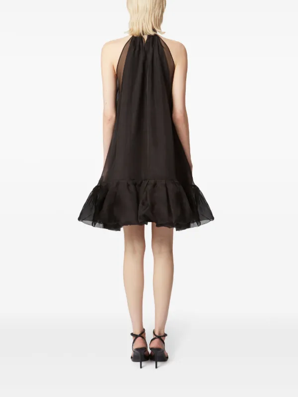 Nina Ricci>>ギャザー入りホルターネックサテンミニドレス Nina Ricci ホルターネック ミニドレス | ブラック | FARFETCH JP