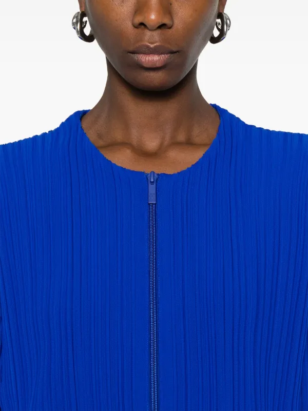 Pleats Please Issey Miyake Crepe Knit Jacket | Blue | FARFETCH
