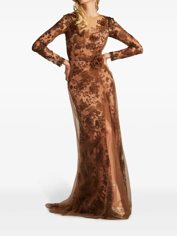 Tadashi Shoji floral-lace Gown | Neutrals | FARFETCH IN 