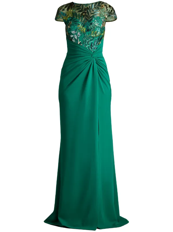 Tadashi Shoji Draped Gown Green FARFETCH JO