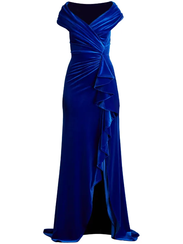 green emerald velvet dress Waterfall Prom Evening Dress