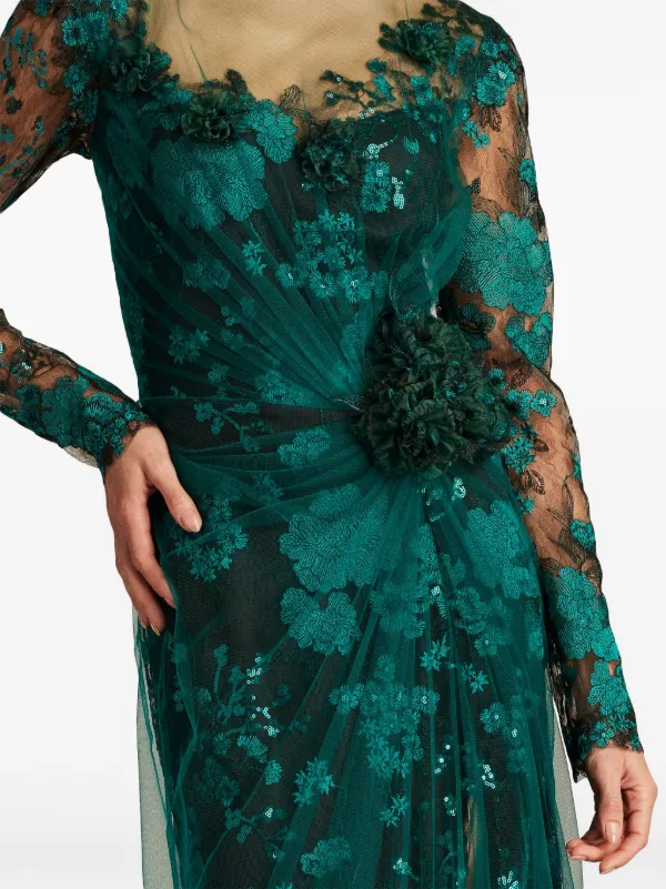 Tadashi Shoji floral-appliqué Tulle Gown | Red | FARFETCH IN 