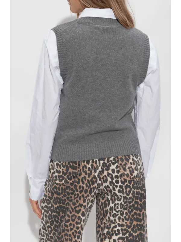 GANNI Logo Ribbed Vest Grey FARFETCH EG