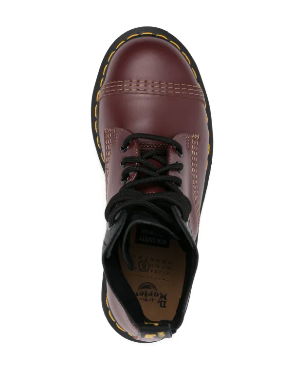 MM6 Maison Margiela Anatomic レザー アンクルブーツ レッド MM6 Maison Margiela カラーブロック アンクルブーツ | レッド